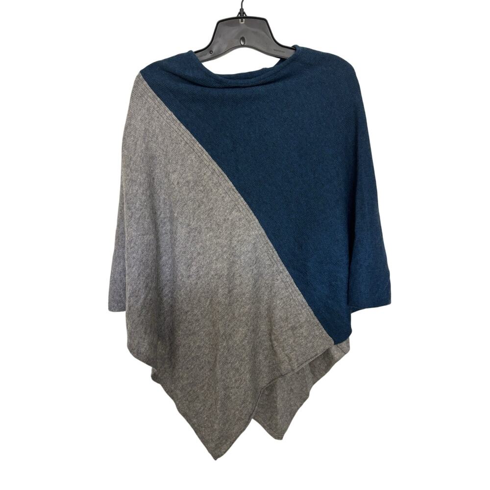 Celeste Wool Cashmere Teal Gray Poncho O/S Old Money Quiet Luxury
